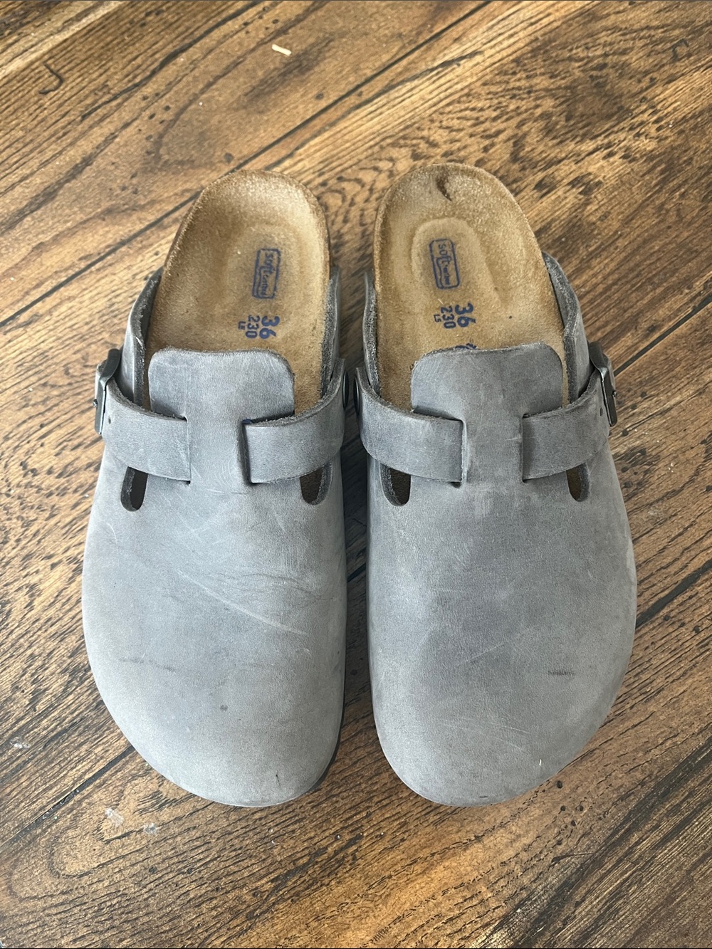 Birkenstock Gray Suede Boston Clogs